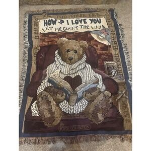 Boyds Bears Collection "How Do I Love You" Woven Throw Blanket Tapestry 67"X52"